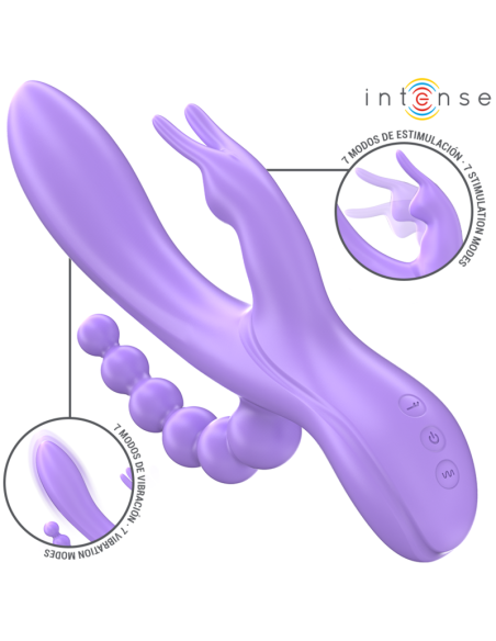 INTENSE - MIKO TRIPLE VIBRADOR RABBIT  ESTIMULADOR  ANAL 7 VIBRACIONES MORADO