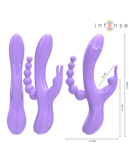 INTENSE - MIKO TRIPLE VIBRADOR RABBIT  ESTIMULADOR  ANAL 7 VIBRACIONES MORADO