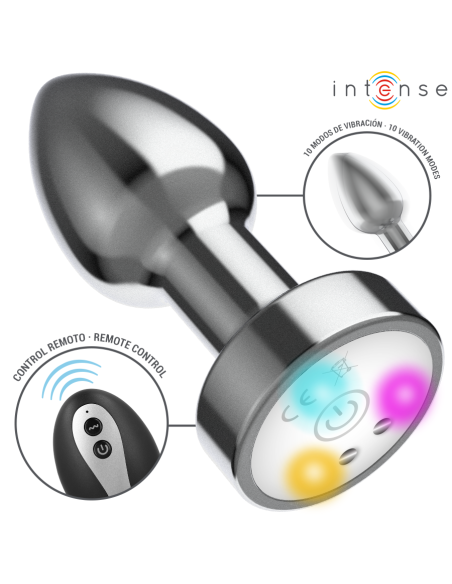INTENSE - VIBRATING METAL ANAL PLUG WITH LED LIGHTS AND REMOTE CONTROL - SIZE M