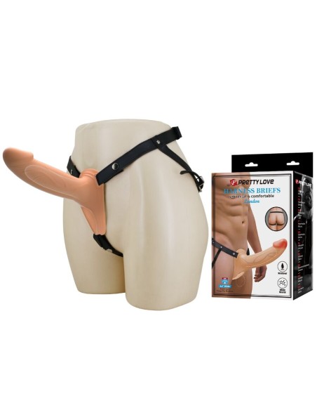 PRETTY LOVE - LANDON HARNESS BRIEFS UNIVERSAL STRAP-ON HARNESS WITH HOLLOW SILICONE DILDO 16.8 CM FLESH