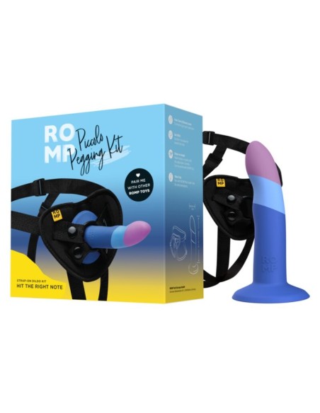 ROMP - PICCOLO HARNESS + SILICONE DILDO WITH TRICOLOR SUCTION CUP 14 CM