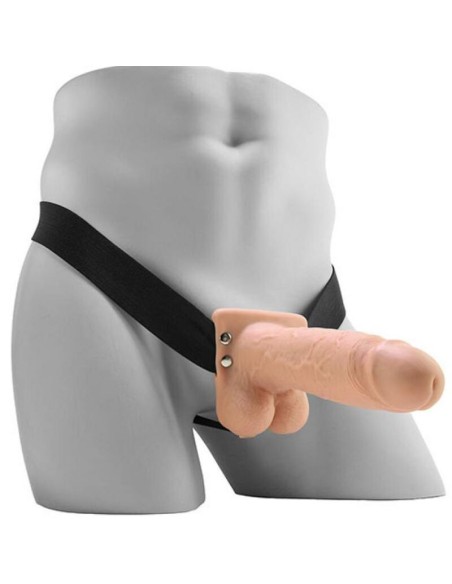 FETISH FANTASY SERIES - REALISTIC VIBRATING HOLLOW STRAP ON WITH BALLS 17.8 CM