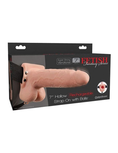 FETISH FANTASY SERIES - REALISTIC VIBRATING HOLLOW STRAP ON WITH BALLS 17.8 CM