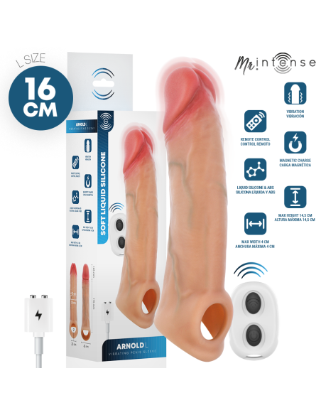 MR INTENSE - ARNOLD L VIBRATOR SILICONE PENIS SLEEVE WITH REMOTE CONTROL 16 CM -Ø- 4.5 CM