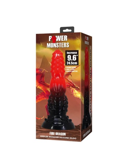 POWER MONSTERS - FIRE DRAGON FANTASY DILDO WITH SUCTION CUP 24.5 CM Ø 5.8 CM RED  BLACK