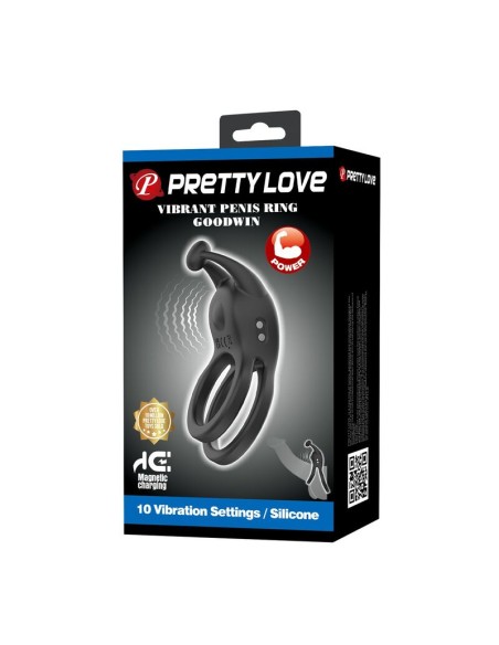 PRETTY LOVE - GOODWIN RECHARGEABLE DOUBLE VIBRATING COCK RING BLACK
