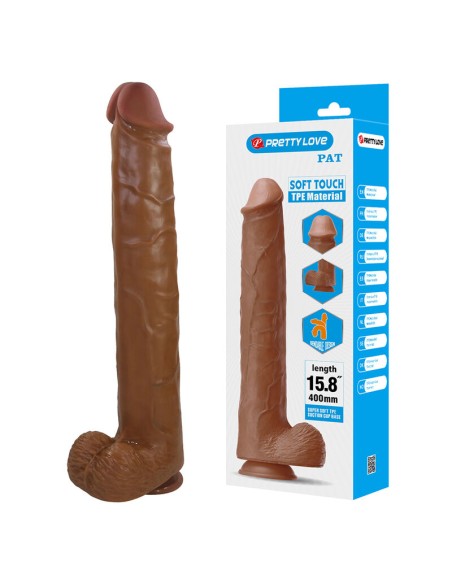 PRETTY LOVE - PAT REALISTIC FLEXIBLE DILDO WITH SUCTION CUP 40 CM -Ø- 6 CM BROWN