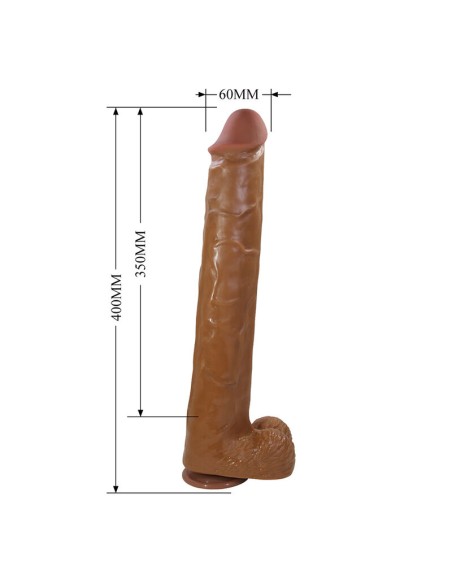 PRETTY LOVE - PAT REALISTIC FLEXIBLE DILDO WITH SUCTION CUP 40 CM -Ø- 6 CM BROWN