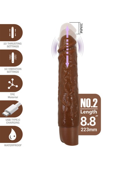 PRETTY LOVE - KESSLER REALISTIC VIBRATING DILDO WITH 10 VIBRATION MODES AND 10 THROWS, 22 CM, BROWN