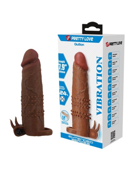 PRETTY LOVE - QUILLON VIBRATING PENIS SLEEVE 20 CM Ø 4 CM BROWN