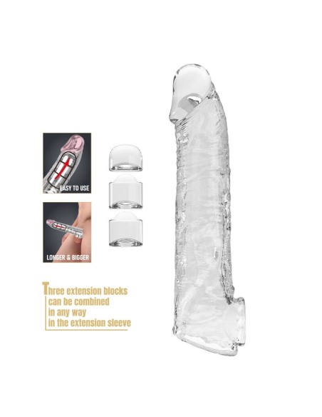 PRETTY LOVE - ADJUSTABLE PENIS EXTENSION SLEEVE 26 CM Ø 4 CM TRANSPARENT