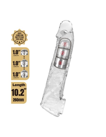 PRETTY LOVE - ADJUSTABLE PENIS EXTENSION SLEEVE 26 CM Ø 4 CM TRANSPARENT