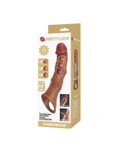 PRETTY LOVE - ADJUSTABLE PENIS EXTENSION SLEEVE 28 CM Ø 4.5 CM BROWN