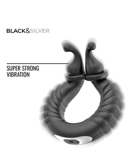 BLACK  SILVER - NEO RECHARGEABLE COUPLES' VIBRATING RING BLACK