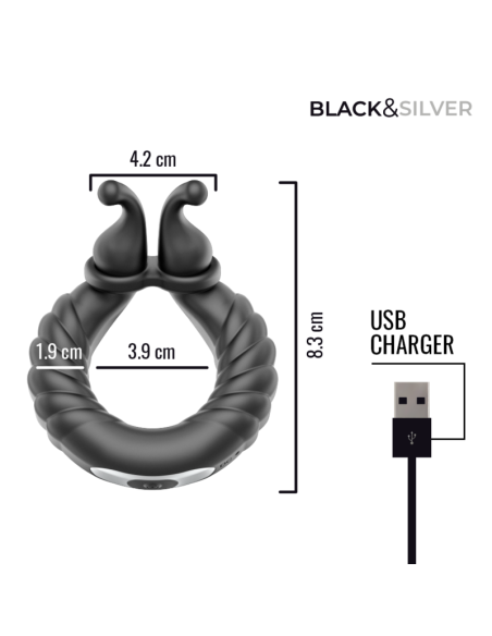 BLACK  SILVER - NEO RECHARGEABLE COUPLES' VIBRATING RING BLACK