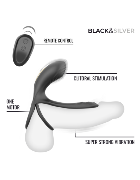 BLACK  SILVER - RIPLEY RECHARGEABLE VIBRATING RING WITH REMOTE CONTROL BLACK