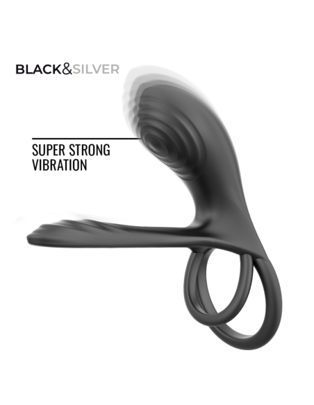 BLACK  SILVER - RIPLEY RECHARGEABLE VIBRATING RING WITH REMOTE CONTROL BLACK