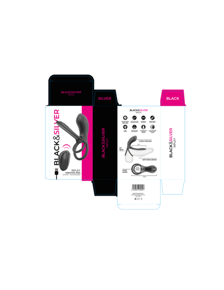 BLACK  SILVER - RIPLEY RECHARGEABLE VIBRATING RING WITH REMOTE CONTROL BLACK